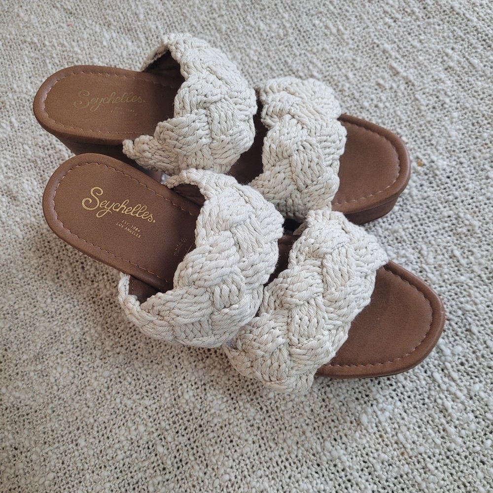 Seychelles Braided Two-Band Slide Mules in Cream and Brown - Picture 3 of 10